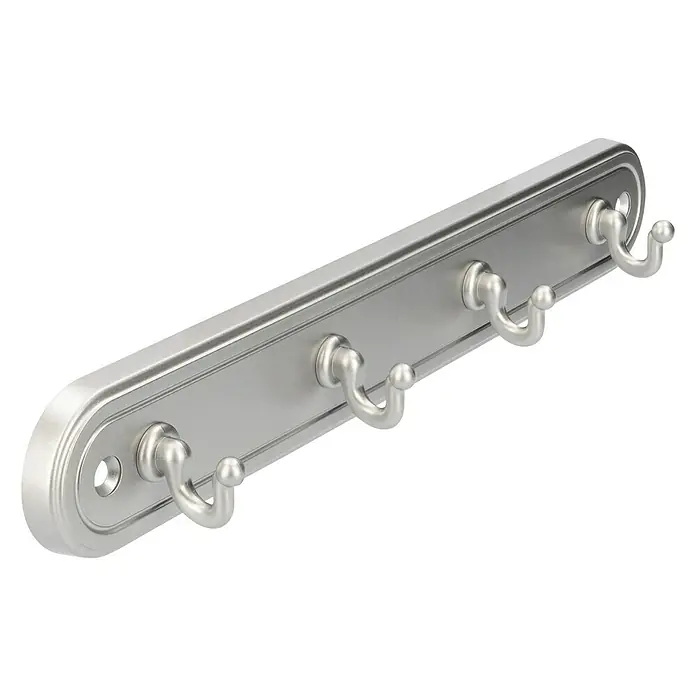 Siro Schlüsselbrett - L x H: 240 x 36 mm, Kunststoff - Eine silberne Wandgarderobe mit fünf Haken und einem stilvollen, länglichen Design, ideal für Flur oder Bad. Robuste und elegante Aufbewahrung.