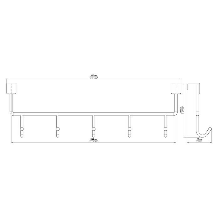 Siro Türgarderobe 2378L x H: 355 x 110 mm, Anzahl Haken: 5 Stk., Verchromt Unknown