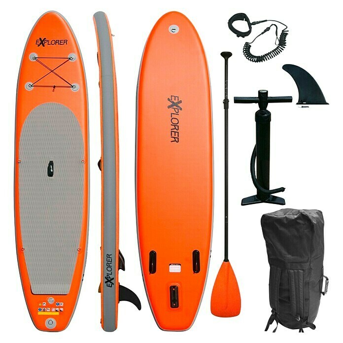 Explorer SUP-Board-Set 320L x B x H: 320 x 76 x 15 cm, Nutzlast: 130 kg, Orange, Aufblasbar Front View