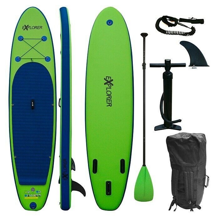 Explorer SUP-Board-Set 320L x B x H: 320 x 76 x 15 cm, Nutzlast: 130 kg, Grün, Aufblasbar Front View