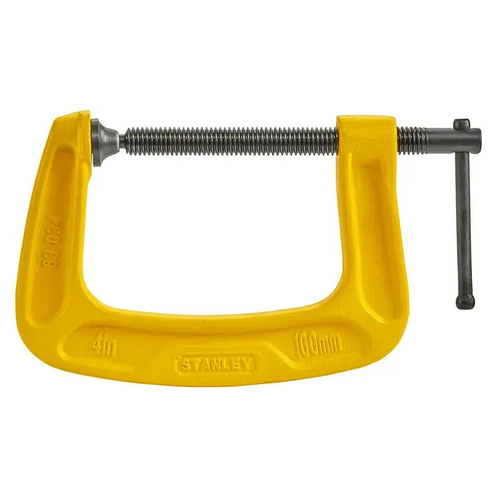 Stanley MaxSteel Schraubzwinge - Spannweite: 100 mm, Ausladung: 75 mm - Gelbe Stanley Schraubzwinge mit 100mm Spannweite für präzise Werkstücke.