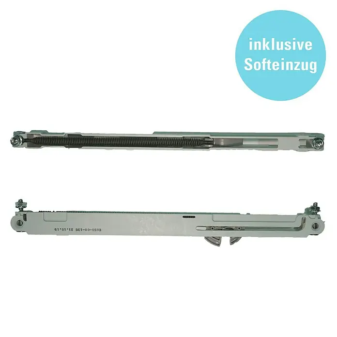 Diamond Doors Black Edition Schiebetür-Komplettset Lines935 x 2.058 mm, Klarglas - Schubladenauszug mit Softeinzug. Der Auszug verfügt über einen Federmechanismus und ist mit "inklusive Softeinzug" gekennzeichnet.
