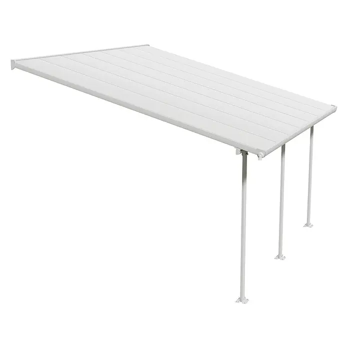 Solid Elements Terrassenüberdachung Martina - B x T: 425 x 400 cm, Verkehrsweiß, Polycarbonat, Transparent - Eine elegante, weiße Terrassenüberdachung mit schlanken Stützpfeilern, ideal für den Außenbereich und als Schutz vor Sonne und Regen.