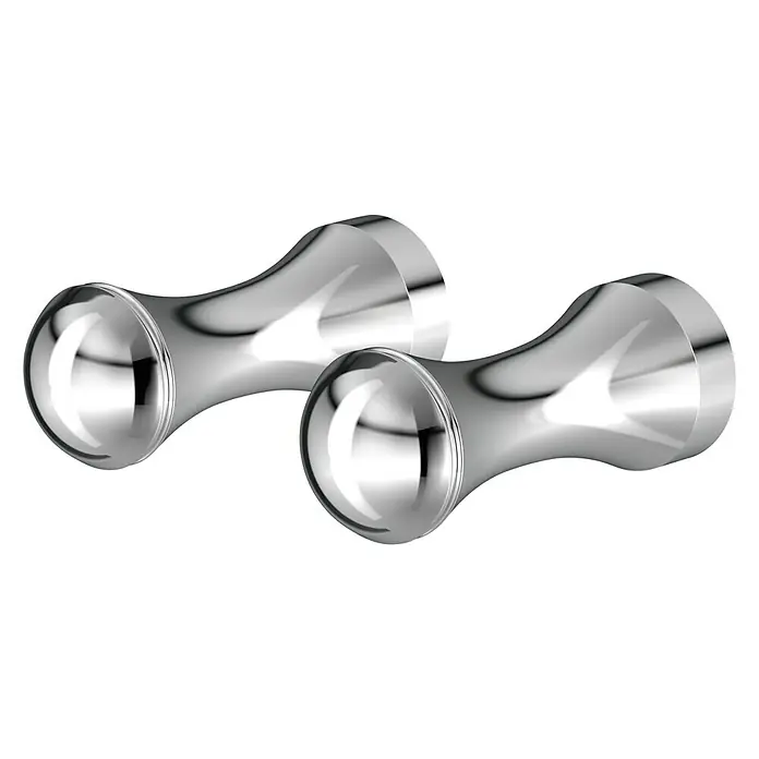 Lenz Flame Handtuchhaken - Groß, Silber - Zwei verchromte Massagegeräte zur Entspannung der Gesichtsmuskulatur. Die glänzende Oberfläche reflektiert das Licht.