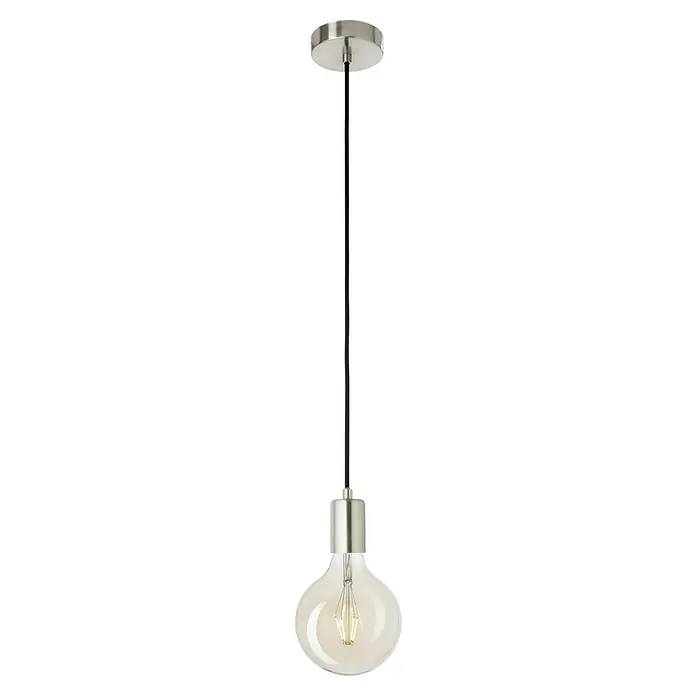 Eglo Lámpara colgante redonda Yorth - 60 W, E27, Altura: 200 cm, Negro - Primer plano de una sola lámpara colgante con una bombilla redonda y una base metálica, que muestra un diseño moderno.