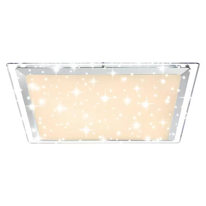 Lavida LED-Deckenleuchte Vestone - 30 W, L x B x H: 44,5 x 44,5 x 7 cm, Weiß, Opal - Rechteckige Deckenleuchte mit silbernem Rahmen und warmweißem Panel, das funkelndes Licht ausstrahlt.