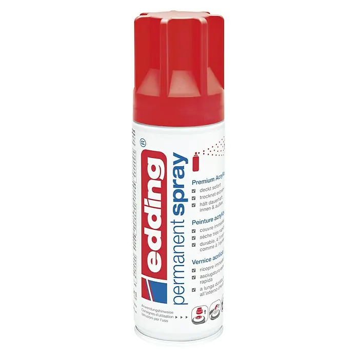Edding Sprühlack - Verkehrsrot (RAL 3020), Seidenmatt, 200 ml - Dose Edding Permanent Acrylspray in Rot. Schnell trocknend, langanhaltend für Innen- und Außenbereiche. Premium-Qualität für vielseitige Anwendungen.