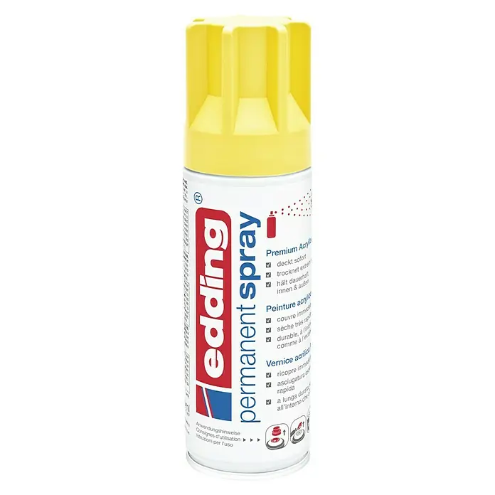 Edding Sprühlack - Verkehrsgelb (RAL 1023), Seidenmatt, 200 ml - Edding Permanent Spray Premium Acryl in Gelb. Das Spray deckt sofort und trocknet extrem schnell, für dauerhafte Ergebnisse im Innen- und Außenbereich.