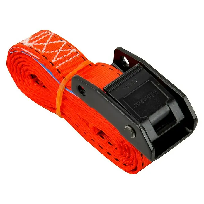 MasterLock Zurrgurt - Zurrkraft: 300 kg, Klemmen, Korrosionsgeschützt - Orangefarbener Spanngurt mit schwarzer Schnalle zur Ladungssicherung, ideal für sicheren Transport.