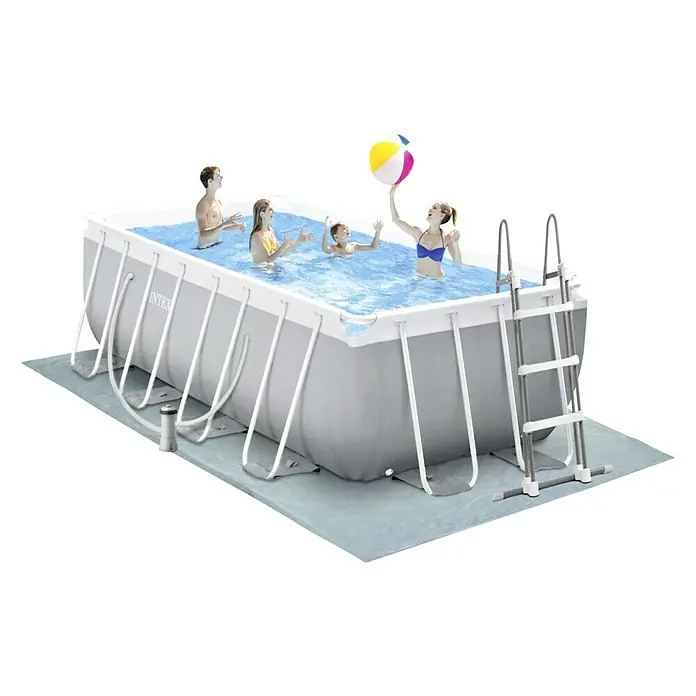 Intex Piscina Quick-Up Prisma Quadra - L x An x Al: 488 x 244 x 107 cm, Gris, 10.874 l - Piscina rectangular Intex con familia, escalera y tapete, perfecta para disfrutar al aire libre.