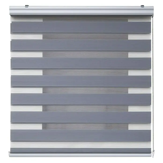 Estor noche y día Platinum - An x Al: 80 x 250 cm, Plateado - Estor enrollable gris y blanco con rayas horizontales para privacidad y control de luz. Ideal para espacios modernos.