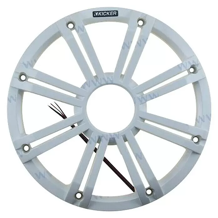 Rejilla KA45KMG10WW - Blanco, Apto para: Altavoces marinos - Rejilla de altavoz Kicker blanca con diseño de radios y cables visibles.