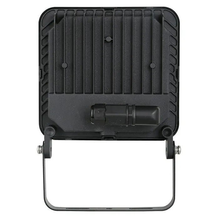 Garza Smart Home Foco LED para exterior Wifi - 45 W, L x An x Al: 4,4 x 10,5 x 11 cm, IP65 - Primer plano de un foco LED negro con aletas de refrigeración y soporte ajustable, ideal para exteriores.