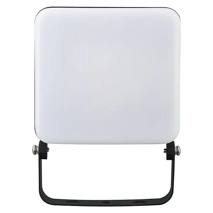 Garza Smart Home Foco LED para exterior Wifi - 45 W, L x An x Al: 4,4 x 10,5 x 11 cm, IP65 - Primer plano de un foco LED blanco con un soporte negro. Perfecto para áreas exteriores, ofrece una iluminación brillante y eficiente.