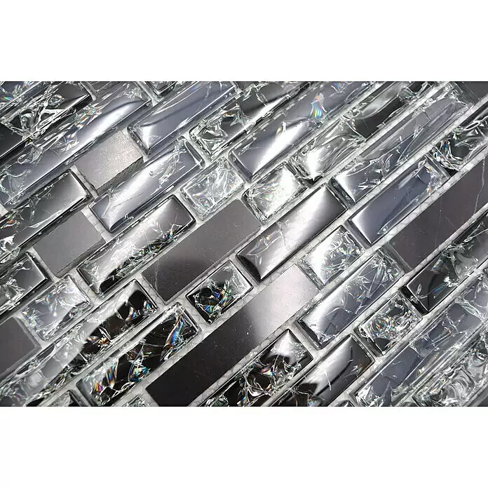 Mosaikfliese Verbund Crystal Mix XIC V1328 - 29,8 x 30,5 cm, Schwarz, Glänzend - Detailaufnahme