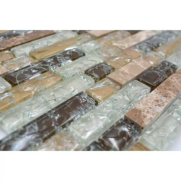 Mosaikfliese Verbund Crystal Mix XIC V1353 - 29,8 x 30,5 cm, Beige, Glänzend - Detailaufnahme