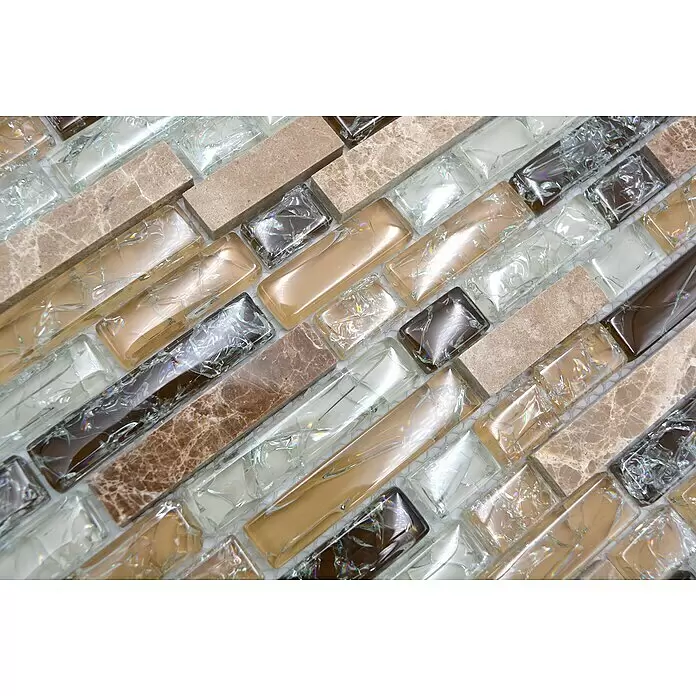 Mosaikfliese Verbund Crystal Mix XIC V1353 - 29,8 x 30,5 cm, Beige, Glänzend - Detailaufnahme