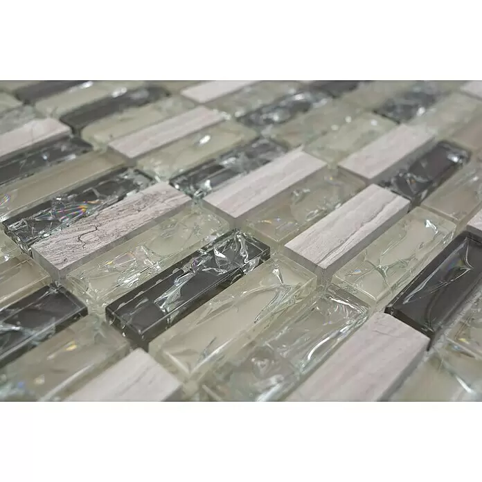 Mosaikfliese Crystal Mix XIC S1252 - 32,2 x 31 cm, Grau/Grün, Glänzend - Detailaufnahme