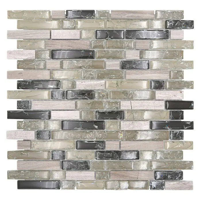 Mosaikfliese Verbund Crystal Mix XIC V1352 - 29,8 x 30,5 cm, Grau/Grün, Glänzend - Mosaikfliese: Elegante Mischung aus Glas und Stein für stilvolle Wandgestaltung.