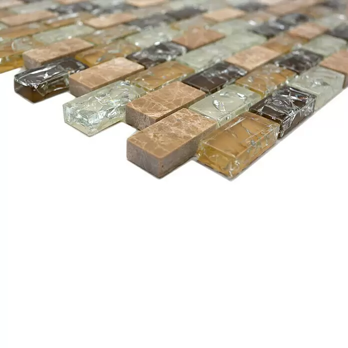 Mosaikfliese Crystal Mix XIC B1153 - 30 x 28,5 cm, Beige, Glänzend - Detailaufnahme