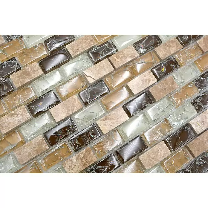 Mosaikfliese Crystal Mix XIC B1153 - 30 x 28,5 cm, Beige, Glänzend - Detailaufnahme