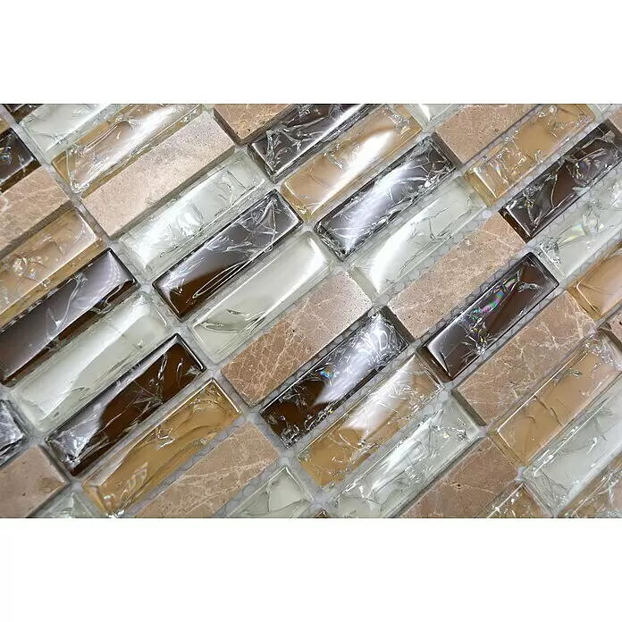 Mosaikfliese Crystal Mix XIC S1253 - 32,2 x 31 cm, Braun/Beige, Glänzend - Detailaufnahme