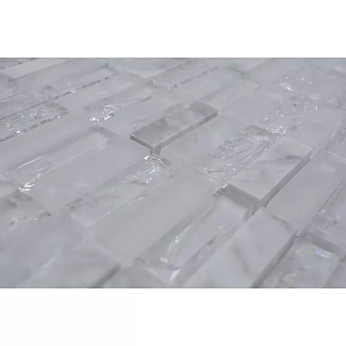 Mosaikfliese Crystal Mix XIC S1211 - 32,2 x 31 cm, Weiß/Grau, Glänzend - Detailaufnahme
