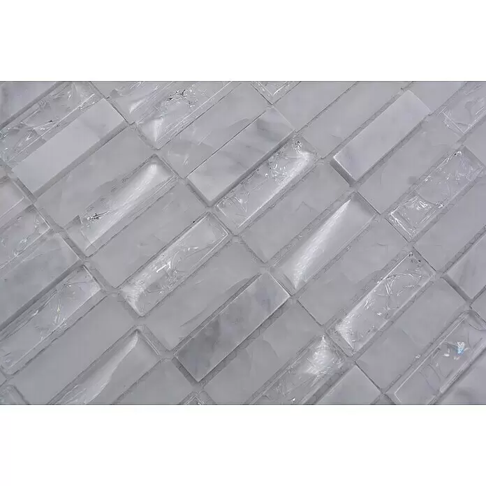 Mosaikfliese Crystal Mix XIC S1211 - 32,2 x 31 cm, Weiß/Grau, Glänzend - Detailaufnahme
