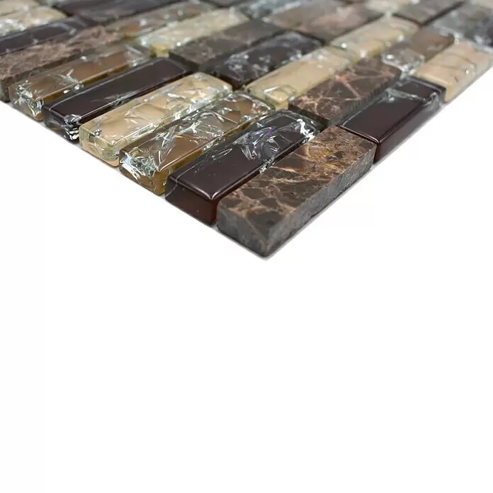Mosaikfliese Crystal Mix XIC S1255 - 32,2 x 31 cm, Braun, Glänzend - Detailaufnahme