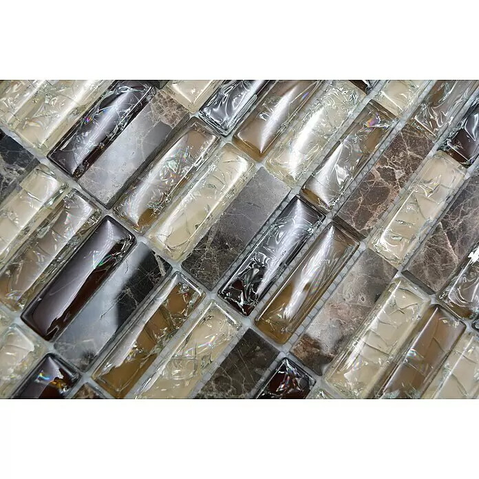 Mosaikfliese Crystal Mix XIC S1255 - 32,2 x 31 cm, Braun, Glänzend - Detailaufnahme