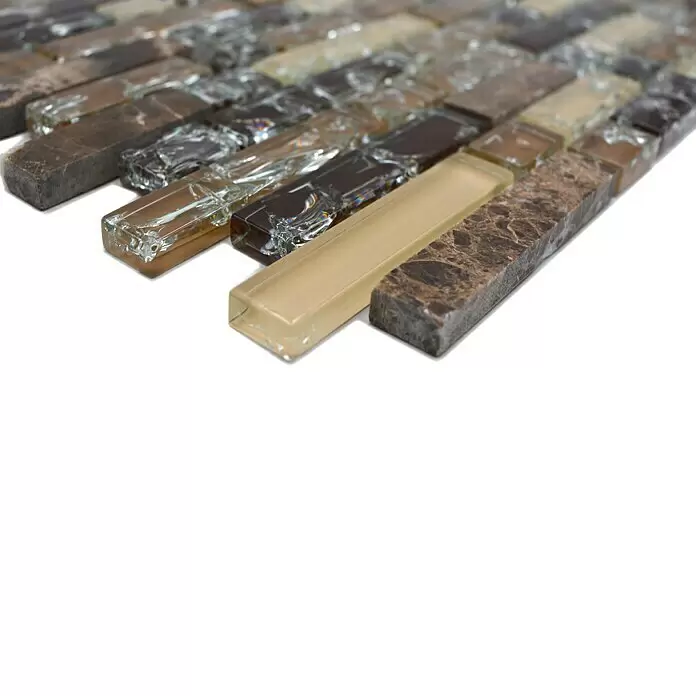 Mosaikfliese Verbund Crystal Mix XIC V1355 - 29,8 x 30,5 cm, Braun, Glänzend - Detailaufnahme