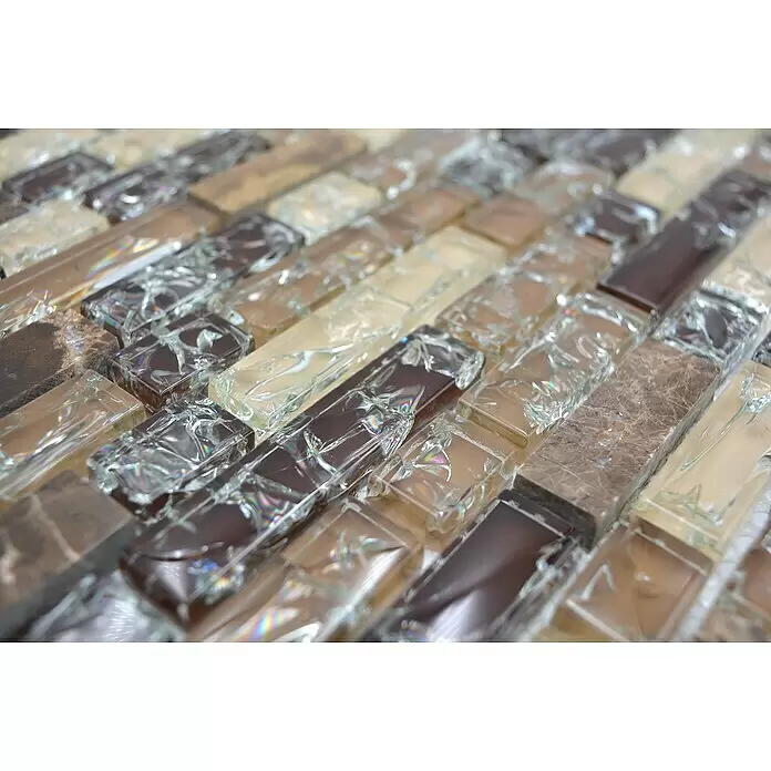 Mosaikfliese Verbund Crystal Mix XIC V1355 - 29,8 x 30,5 cm, Braun, Glänzend - Detailaufnahme