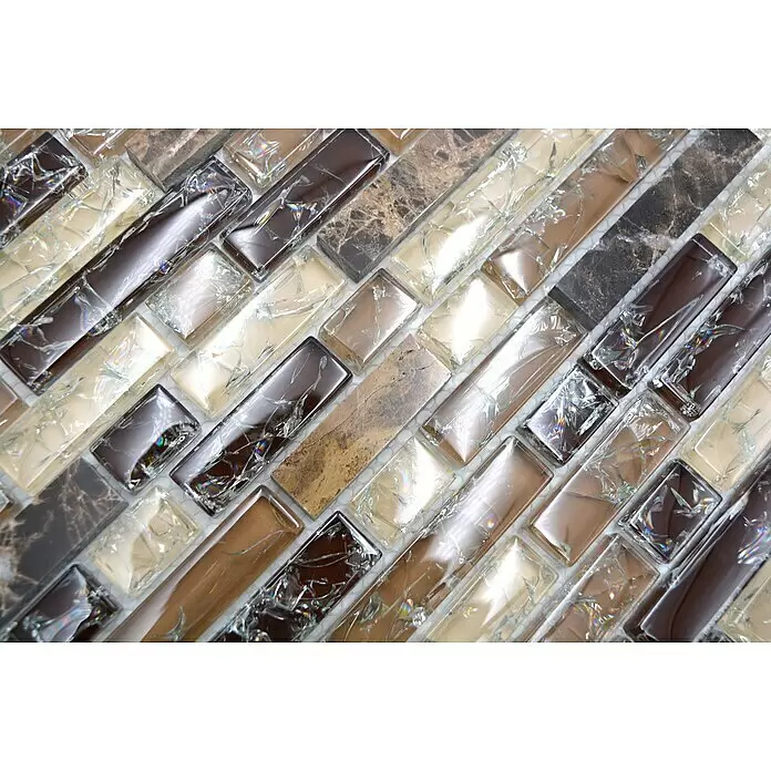 Mosaikfliese Verbund Crystal Mix XIC V1355 - 29,8 x 30,5 cm, Braun, Glänzend - Detailaufnahme
