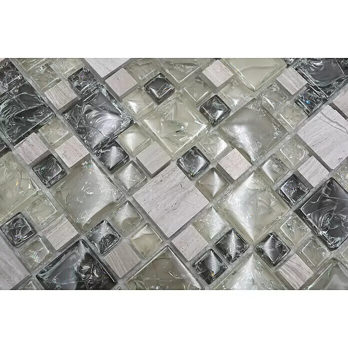 Mosaikfliese Crystal Mix XIC K1452 - 30,5 x 30,5 cm, Grau/Grün, Glänzend - Detailaufnahme