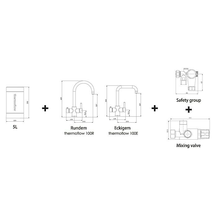 Thermoflow Untertischspeicher und Armatur 100 R5 l, 2.200 W, Temperaturbereich: 35 °C bis kochend, Armatur rund Unknown