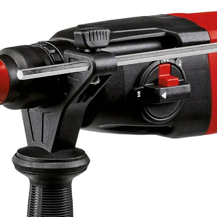 Einhell Classic Kombihammer TC-RH 620 4F - 620 W, 2,2 J, SDS-Plus-Aufnahme - Detailaufnahme einer roten und schwarzen Schlagbohrmaschine, die Präzision und Kraft für anspruchsvolle Aufgaben vereint.