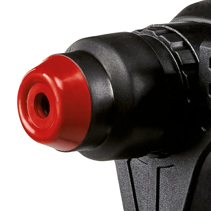 Einhell Classic Martillo combinado TC-RH 620 4F - 620 W, 2,2 J, Alojamiento SDS-Plus - Primer plano de un taladro, destacando la punta roja del taladro. La herramienta es una ayuda indispensable para los artesanos.