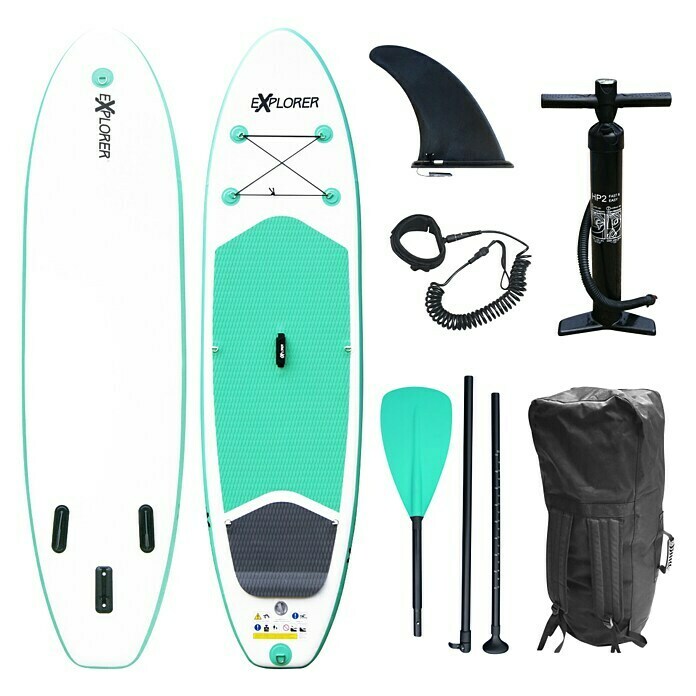 Explorer SUP-Board-Set 300L x B x H: 305 x 76 x 12,7 cm, Nutzlast: 115 kg, Aufblasbar, Grün Front View