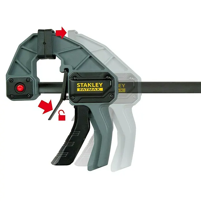 Stanley FatMax Einhandzwinge - Spannweite: 300 mm, Ausladung: 78 mm - Die Stanley Fatmax Einhandzwinge im Detail, ein vielseitiges Werkzeug zum sicheren und festen Fixieren von Werkstücken.