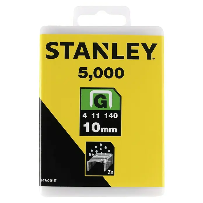 Stanley Flachdrahtklammern Typ G - Klammertiefe: 10 mm, 5.000 Stk. - STANLEY 5.000 G Klammern 4 11 140, 10mm, verzinkt. Die perfekten Klammern für Ihre Tackerarbeiten mit verzinktem Finish.