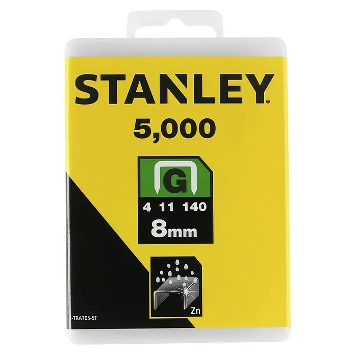 Stanley Flachdrahtklammern Typ G - Klammertiefe: 8 mm, 5.000 Stk. - Stanley G Klammern 5.000 Stück, Typ G, 8mm, verzinkt, geeignet für Handtacker - Vielseitige Befestigungslösung für Heimwerker und Profis.