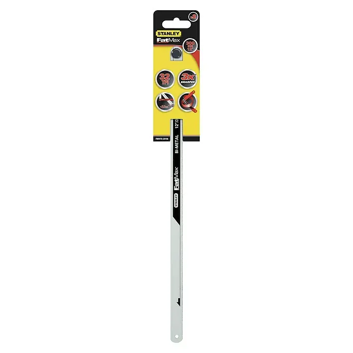 Stanley FatMax Metallsägeblatt - Anzahl Zähne: 32 Stk., Länge: 300 mm - Abbildung einer Stanley FatMax Bi-Metall Säbelsäge, 300mm/12", mit 32 Zähnen pro Zoll und 3x schärfer für präzise Schnitte.