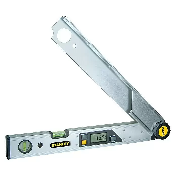 Stanley Goniómetro digital - Longitud lateral: 49 cm, Número de niveles de burbuja: 2 ud. - Medidor de ángulos digital plateado Stanley con pantalla digital (43,5°) y niveles de burbuja tradicionales.