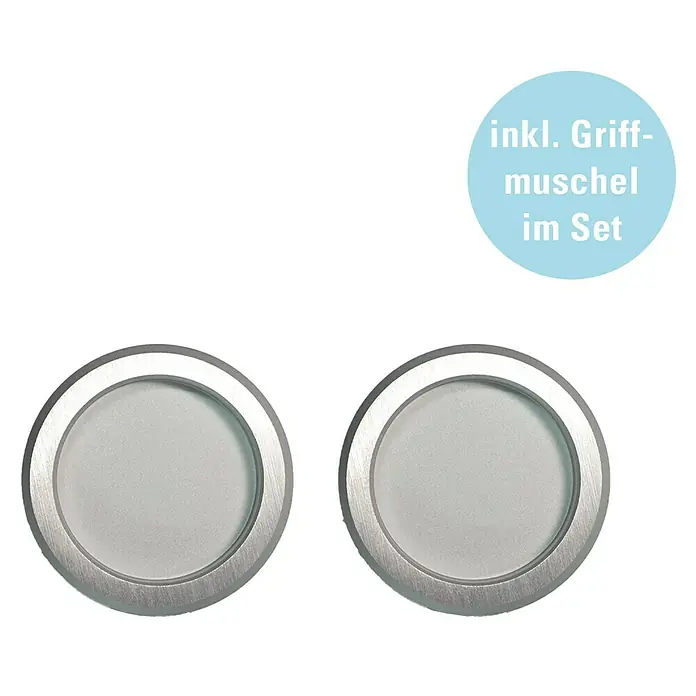 Diamond Doors Holzschiebetür-Beschlag Linea 60 Premium 2.0 - Edelstahloptik, Art Beschlag: Geschlossen, Länge: 2.000 mm - Ein Satz von zwei runden Griffmuscheln in Silber-Optik, ideal für moderne Möbel. Inklusive Griffmuschel im Set, elegantes Design.