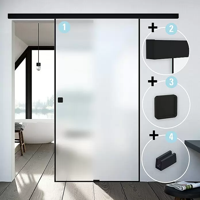 Diamond Doors Black Edition Schiebetür-Komplettset Edge - 935 x 2.058 mm, Milchglas - Stimmungsaufnahme