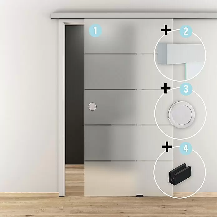 Diamond Doors Schiebetür-Komplettset Jubidoor 6.1 Premium - 935 x 2.058 mm, Silber, Einscheibensicherheitsglas (ESG) - Stimmungsaufnahme