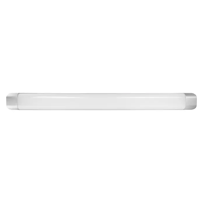 Ritter Leuchten LED-Deckenleuchte Flux - Silber, L x B x H: 120 x 11 x 3,5 cm - Eine Nahaufnahme einer langen, zylindrischen, weißen LED-Leuchte vor einem schwarzen Hintergrund, die modernes Design und Funktionalität vereint.