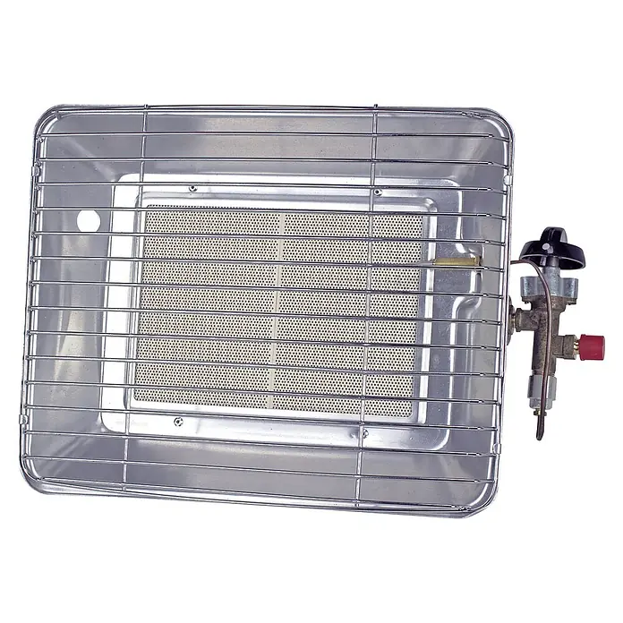 Rothenberger Industrial Gasheizstrahler Eco - 2,7 kW - 4,2 kW, Aluminium - Gasheizer mit verchromtem Gehäuse und schwarzem Bedienknopf. Ideal für Camping oder Werkstatt, bietet Wärme auf Knopfdruck.