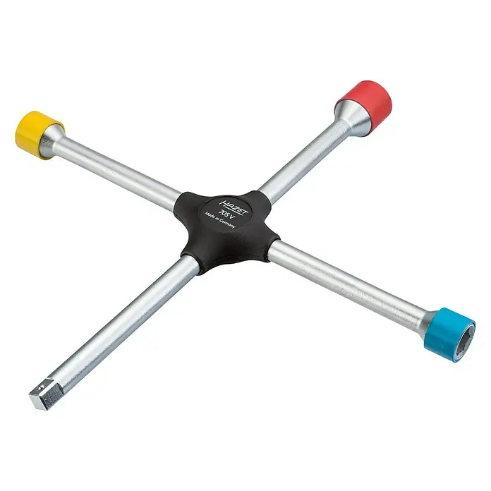 Hazet Kreuzschlüssel 705 V - Spezialstahl - Kreuzschlüssel HAZET 705 V mit farbigen Hülsen, gefertigt in Deutschland, ideal für Radmuttern.