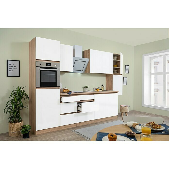 Respekta Premium Küchenzeile GLRP320HESWM (Breite: 320 cm, Mit Elektrogeräten, Weiß matt)